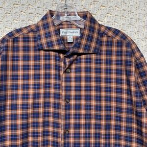 Paul Fredrick Dress Shirt Men's 15.5 (34-35 Blue Brown Check Non Iron Button Up